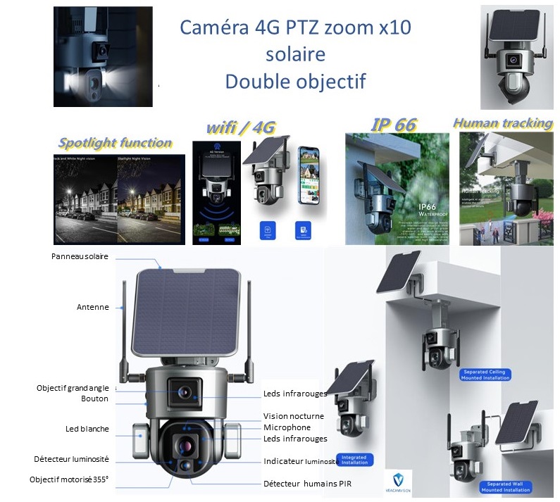 camera PTZ 4g autonome avec detection intrusion et alarme sur iPhone ou Android