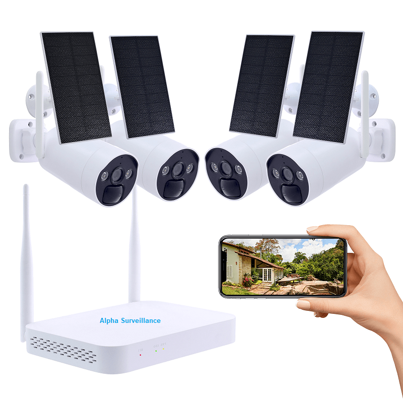 kit 4 caméras wifi sans fil solaire avec enregistreur vidéosurveillance
