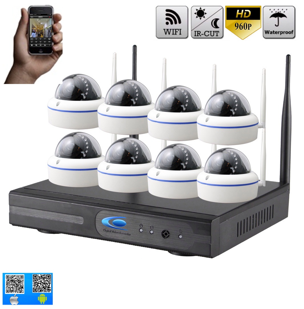 Système de surveillance sans fil avec enregistreur HDD à écran et 8 caméras  IP, Systèmes de surveillance