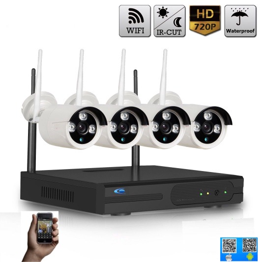Kit vidéo surveillance 4 caméras HD sans fil, WIFI pour entrepot