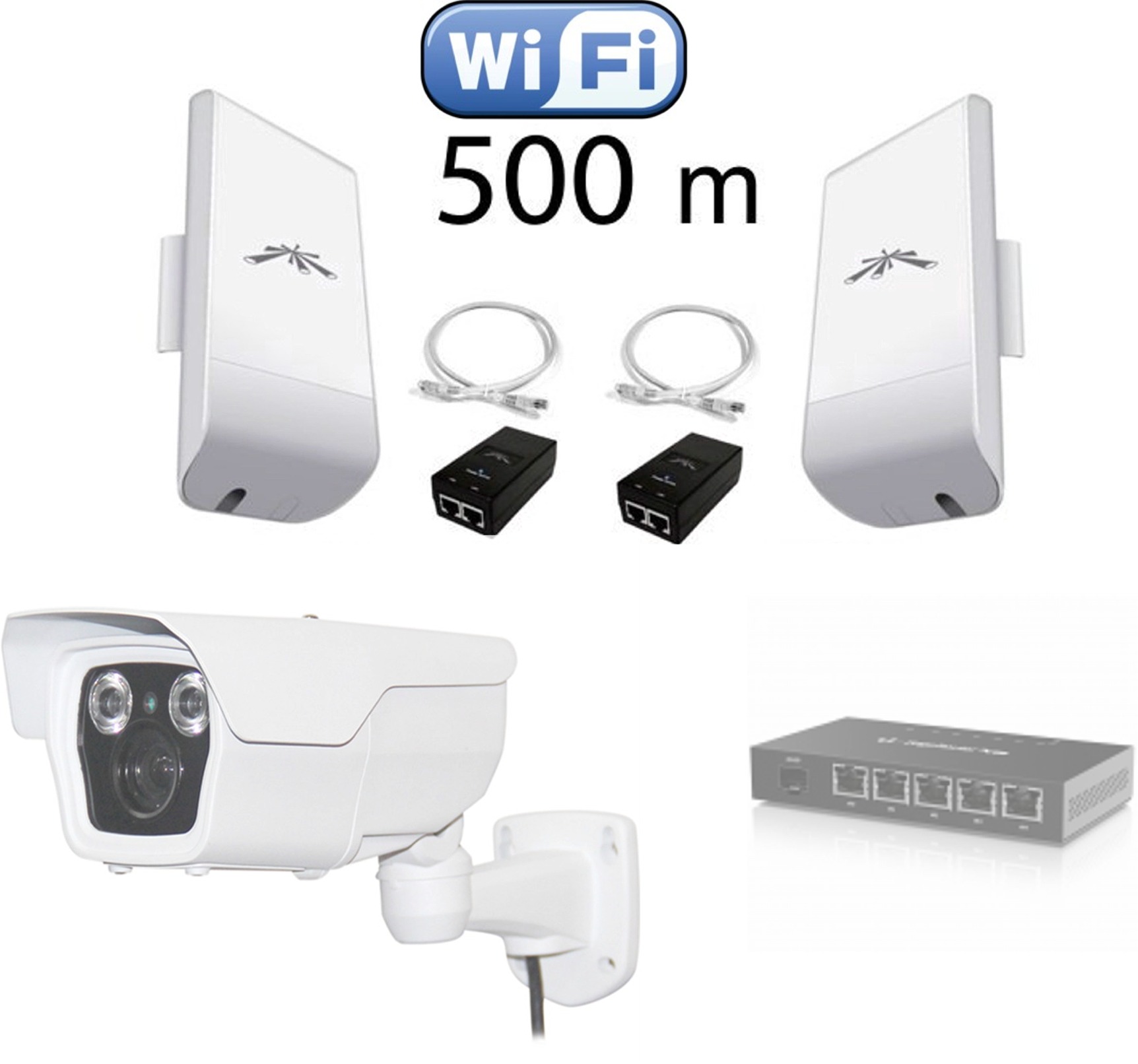 Kit pont WIFI pour caméra exterieure sans fil longue portée 500 mètres à 5  Km Ubiquiti routeur wifi MH2-500 : Alarme videosurveillance 3G 4G chantier,  magasin, bus