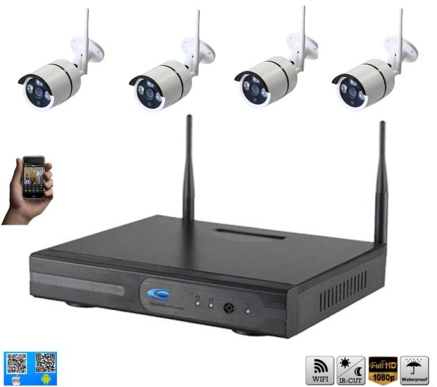 Kit vidéo surveillance 4 caméras HD sans fil, WIFI pour entrepot